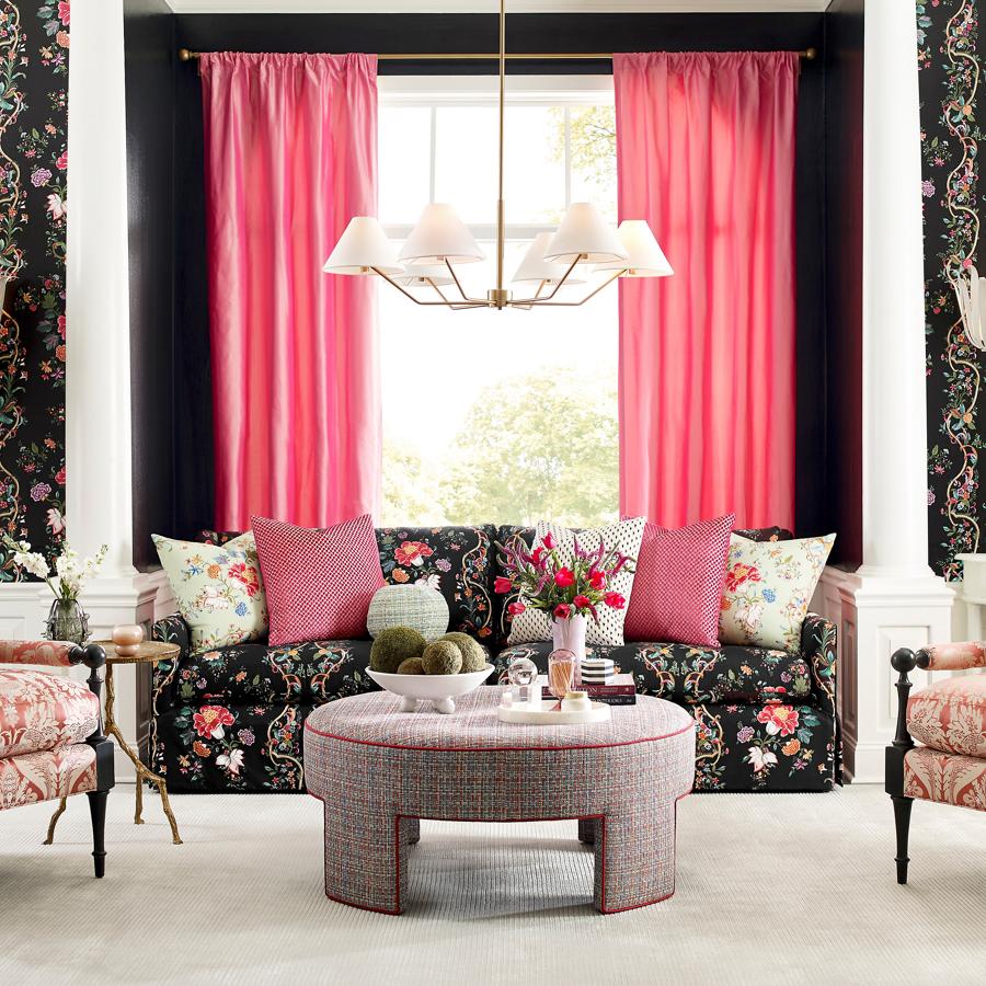 Purchase Scalamandre Fabric Item# SC 000416648, Camellia Trellis Onyx Ruby 1