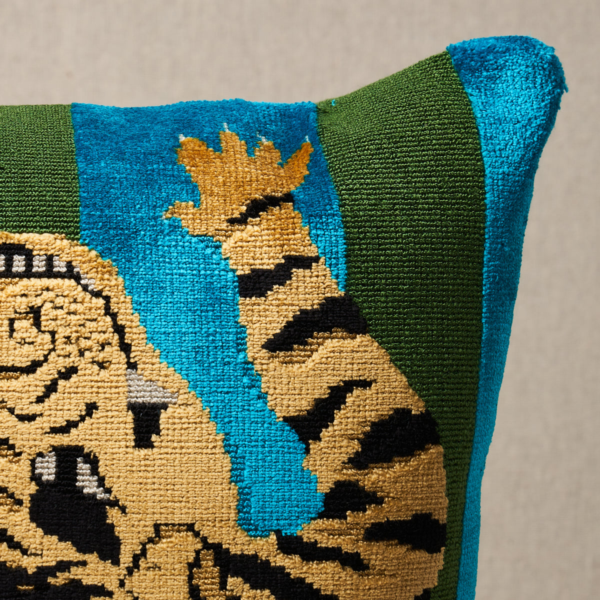 Purchase So7723015 | Jokhang Tiger Velvet Pillow, Peacock - Schumacher Pillows