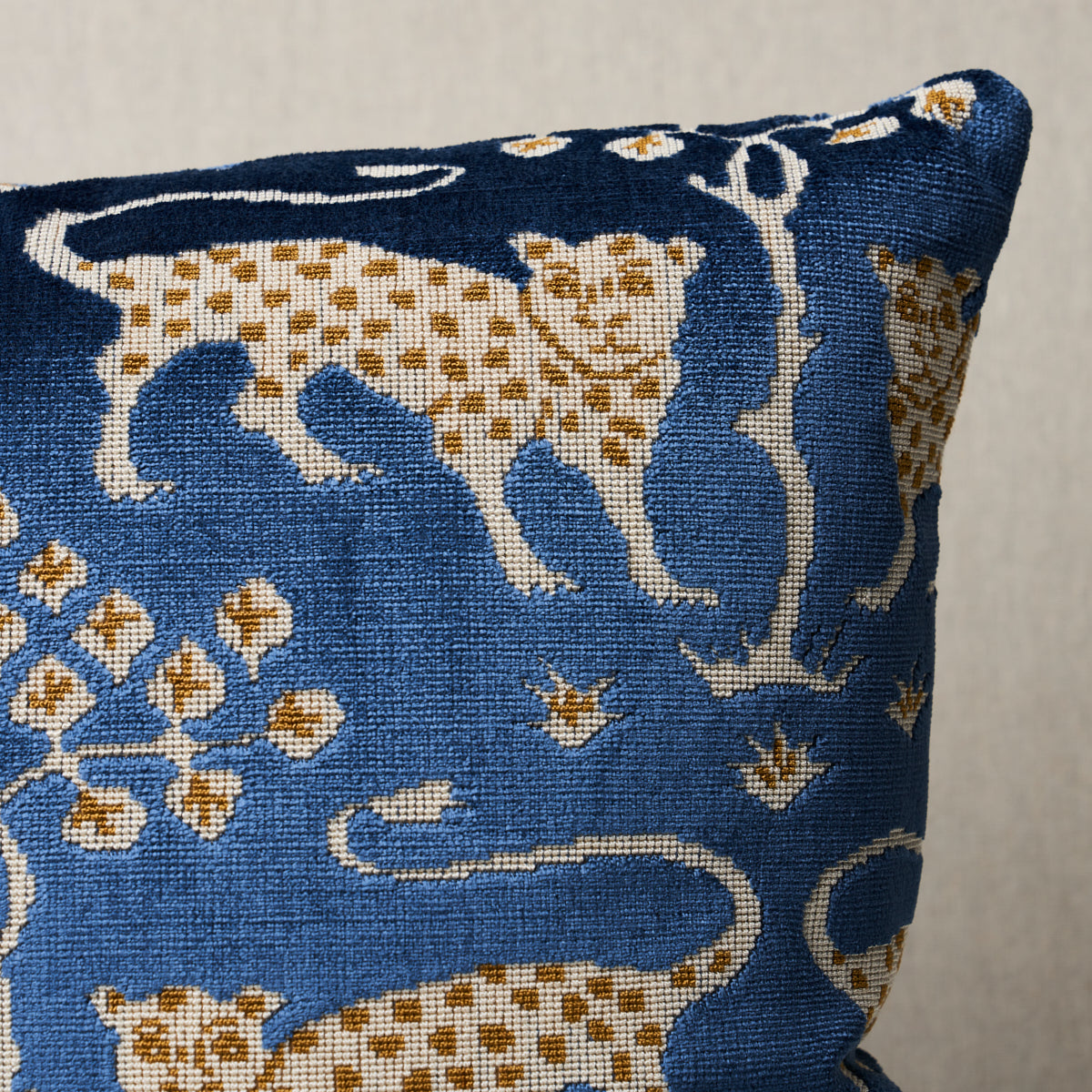 Purchase So8008204 | Woodland Leopard Velvet Pillow, Sapphire - Schumacher Pillows