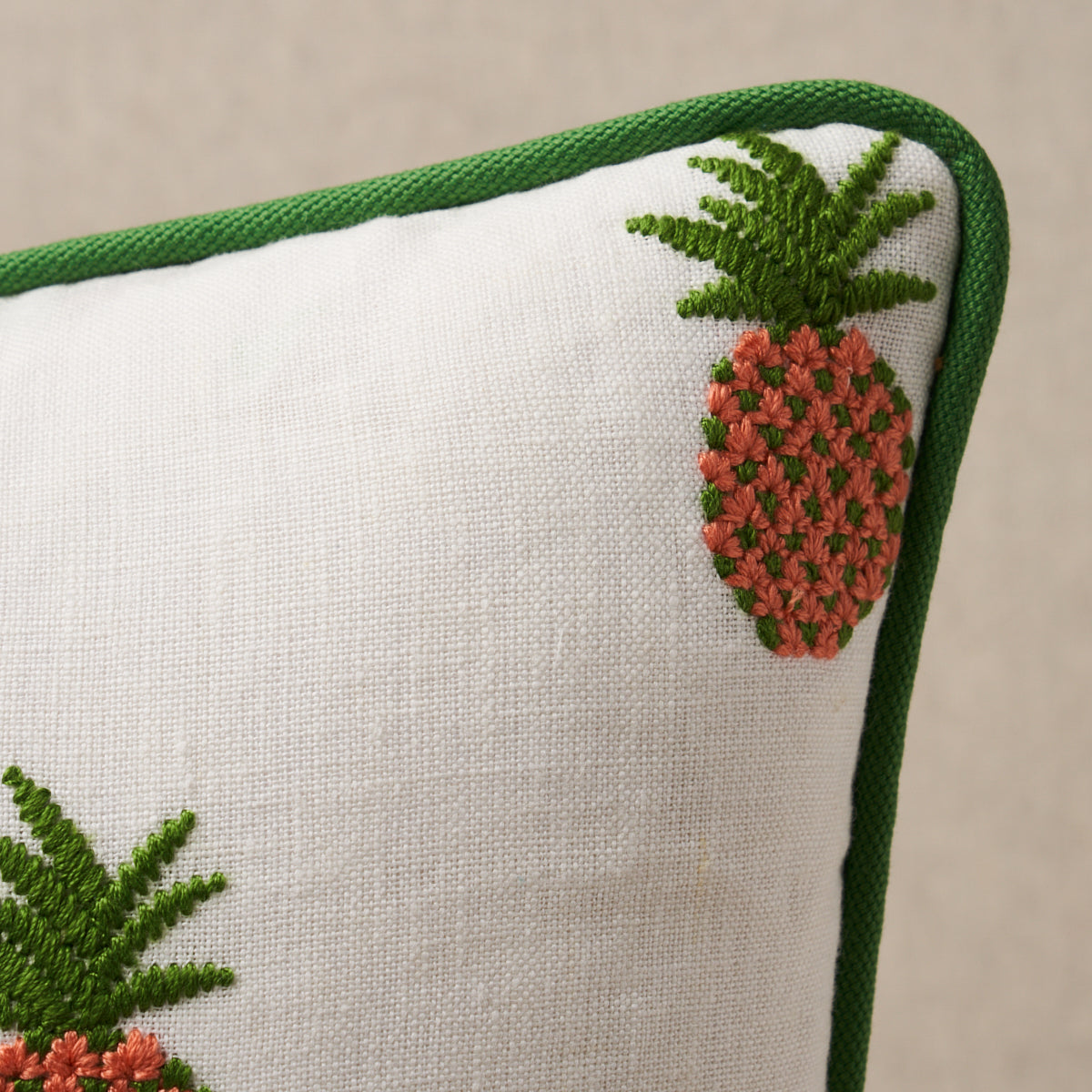 Purchase So8153002 | Pineapple Embroidery Pillow, Apricot On Ivory - Schumacher Pillows