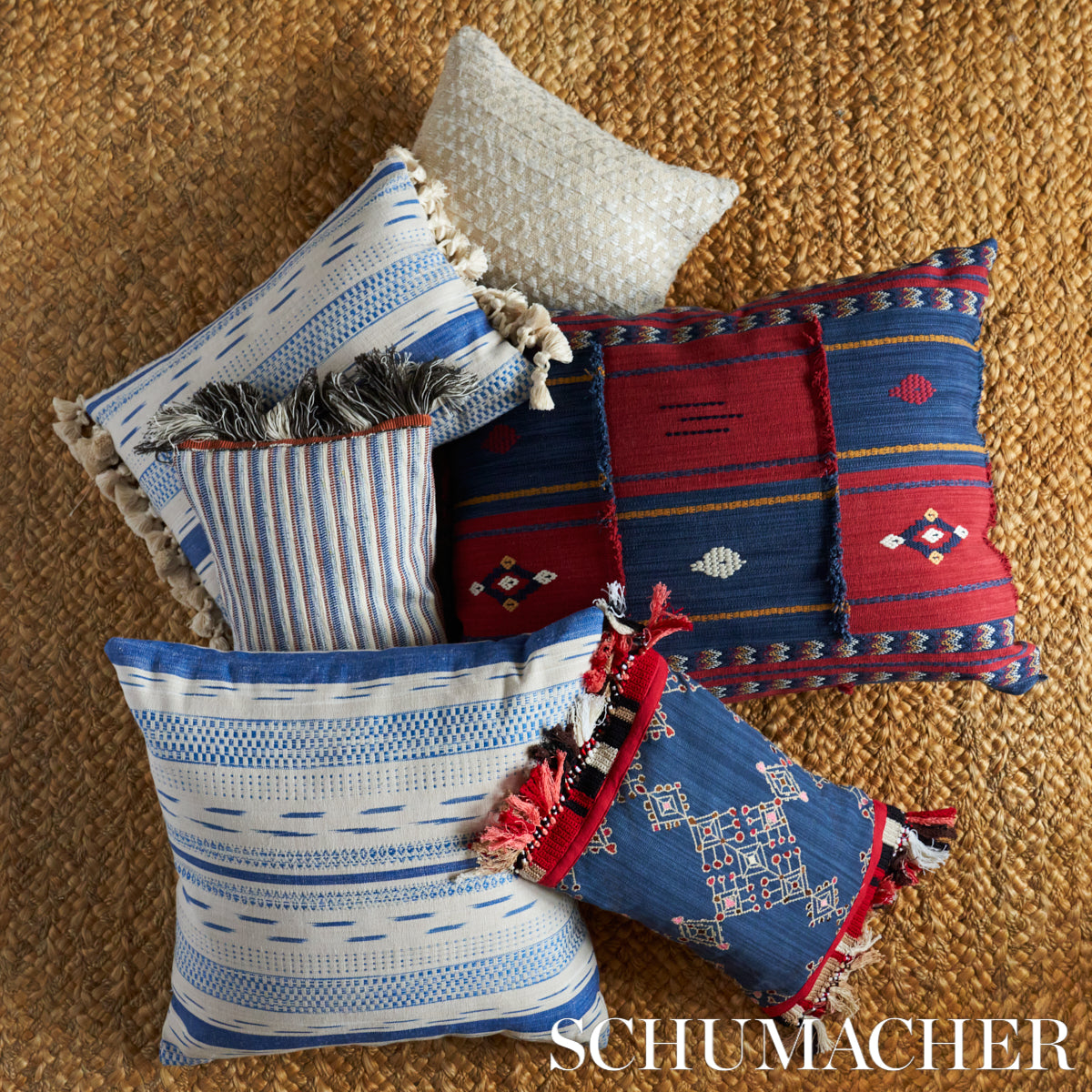 Purchase So8210013 | Rag Rug Hand Woven Stripe Pillow, Indigo & Mocha - Schumacher Pillows