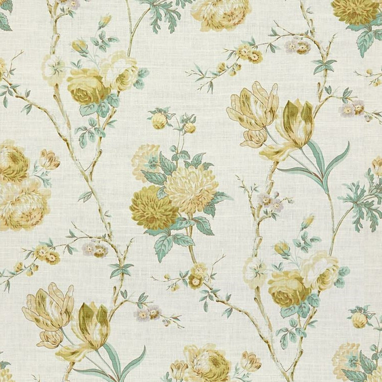 Sample 2015133.313 PARISH-HADLEY Allegra Linen Green/Aqu Floral Large (27 Inch) Lee Jofa Fabric