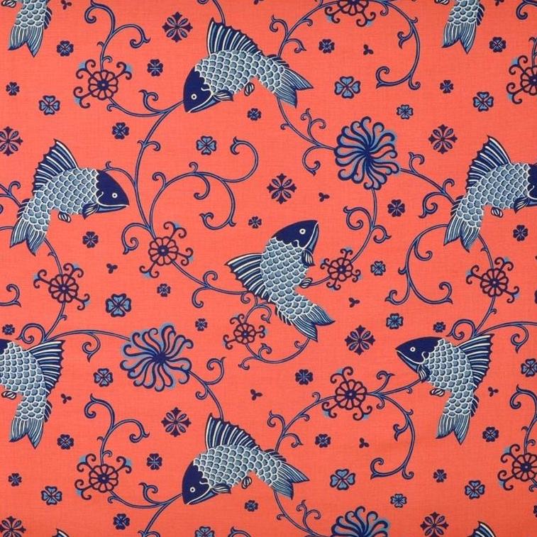 Sample 949104.LJ.0 Oriental Fishes, Indigo Multipurpose Fabric by Lee Jofa