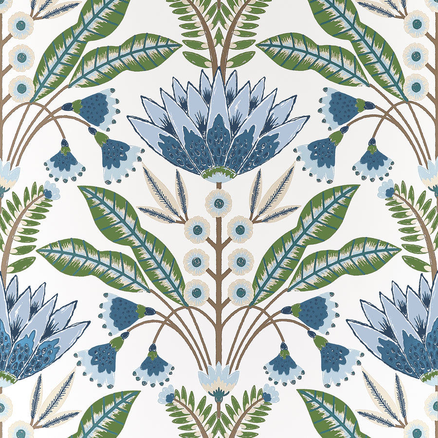 Search Thibaut Wallpaper Product# T14612 pattern name Lotus color name Blue and Green.