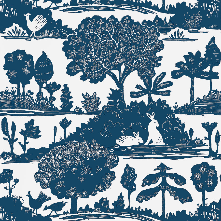 Shop Thibaut Wallpaper Pattern number T14652 pattern name La Foret color name Navy.