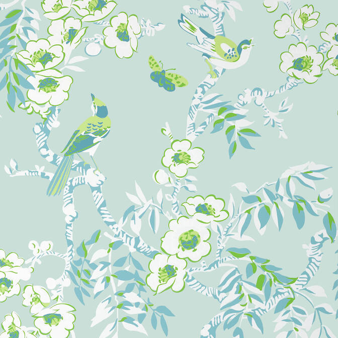 Shop T20843 Yukio Eden Spa Blue by Thibaut Wallpaper