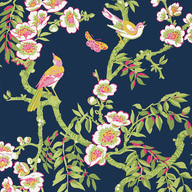 Buy T20846 Yukio Eden Navy and Pink by Thibaut Wallpaper