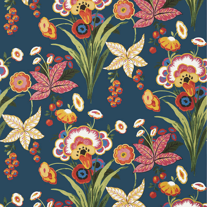 Shop T20854 Pasadena Eden Navy by Thibaut Wallpaper