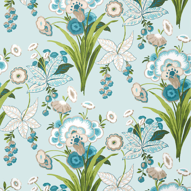 View T20855 Pasadena Eden Spa Blue by Thibaut Wallpaper