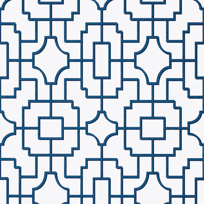 Purchase a sample of T20867 Fretwork, Eden Navy by Thibaut Wallpaper
