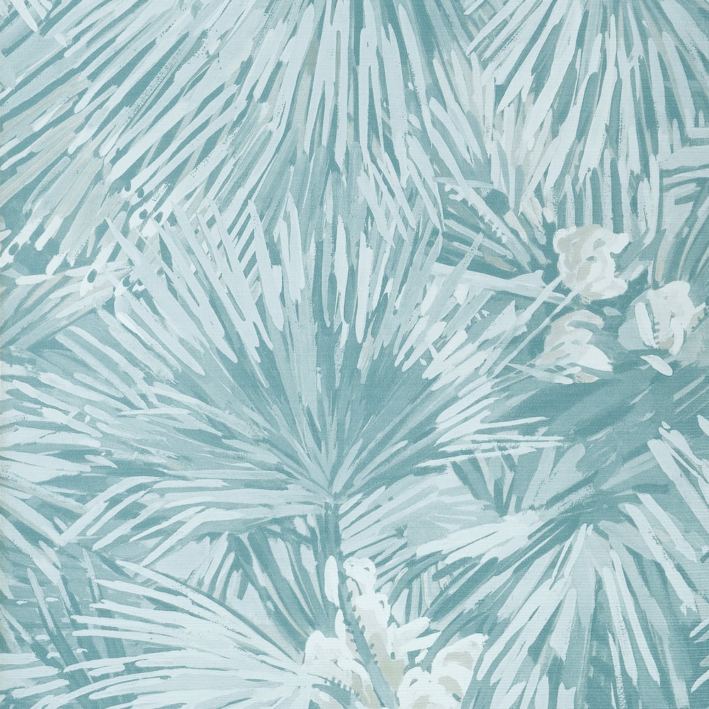 View Thibaut Wallpaper Pattern T34099 pattern name Palmier color name Spa Blue.
