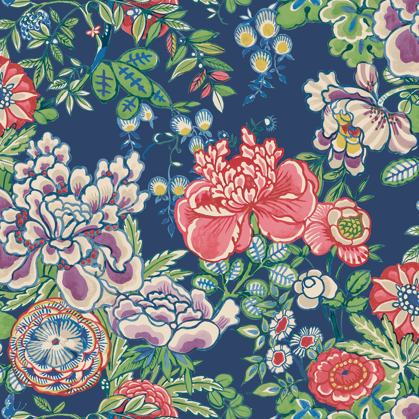 Purchase Thibaut Wallpaper Item# T42015 pattern name Peony Garden color Navy.