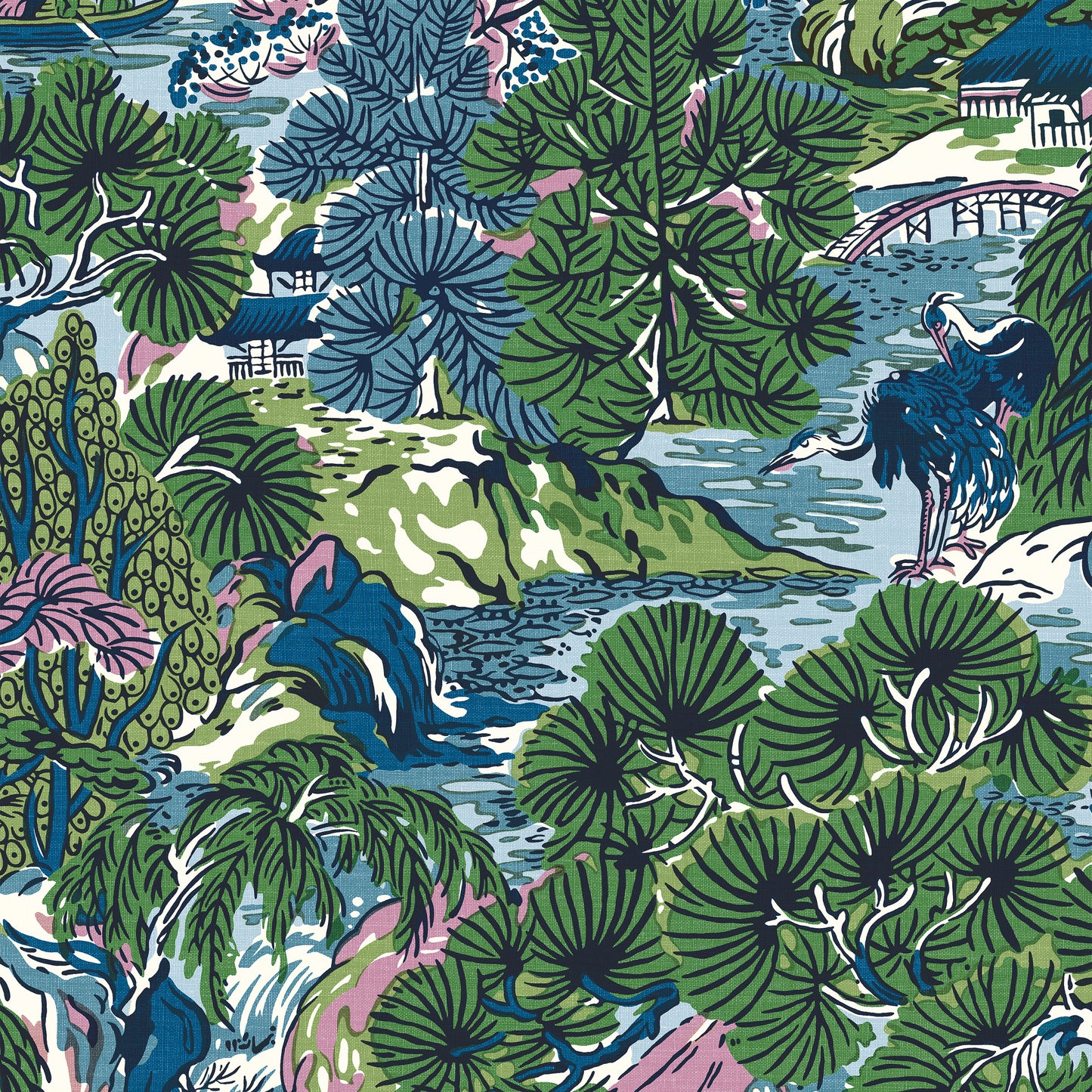 Purchase Thibaut Wallpaper Product T42024 pattern name Pagoda Trees color Lavender and Blue.