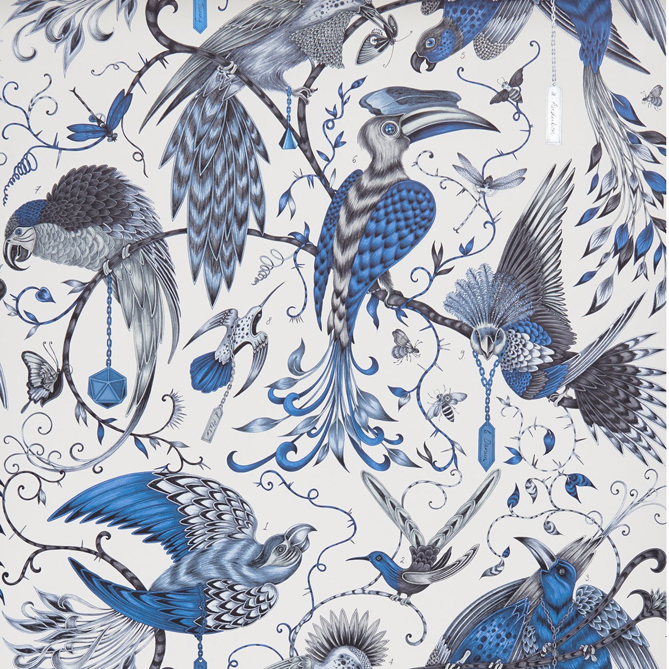 Sample W0099/01 Audubon Blue Animals Clarke And Clarke Wallpaper