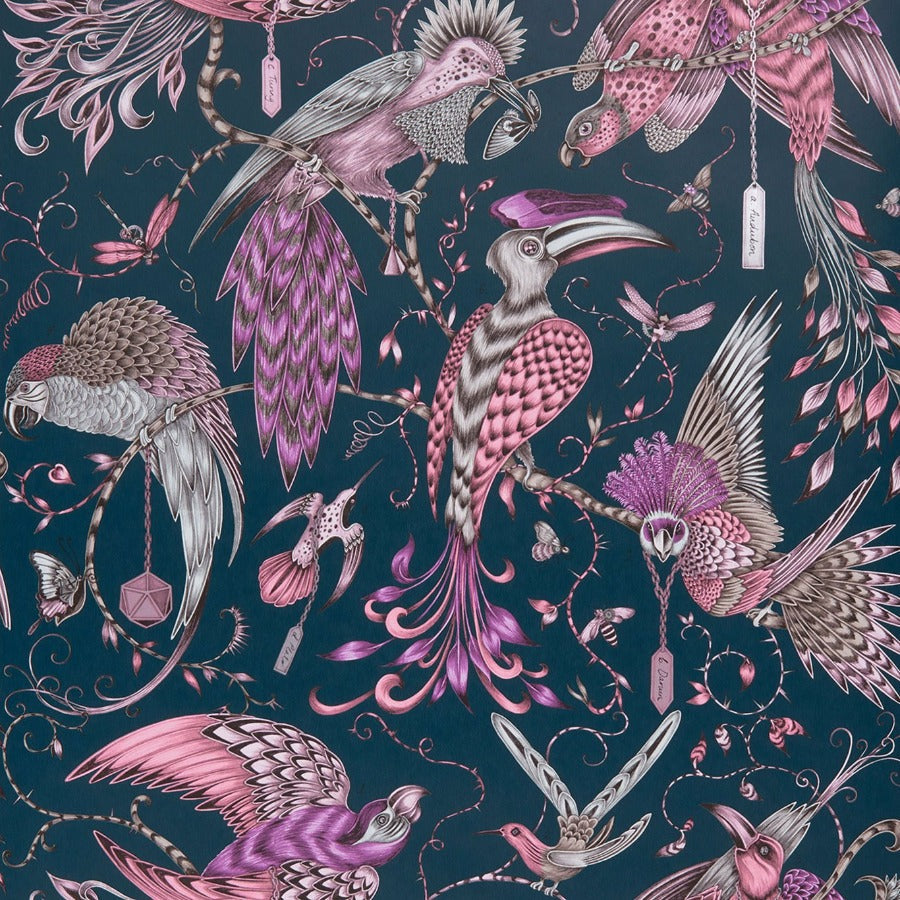 Sample W0099/04 Audubon Pink Animals Clarke And Clarke Wallpaper