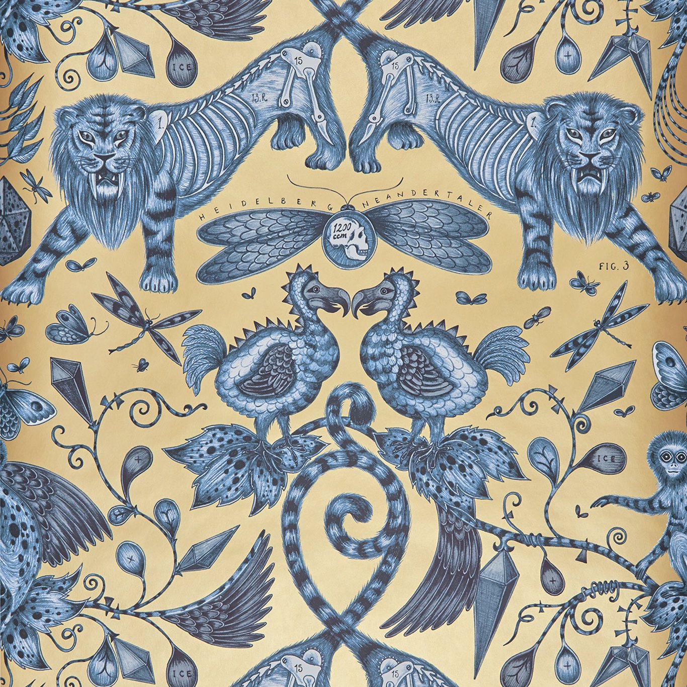 Sample W0100/01 Extinct Blue Animals Clarke And Clarke Wallpaper
