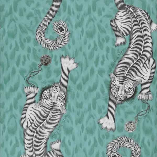 Sample W0105/05 Tigris Blue Animals Clarke And Clarke Wallpaper