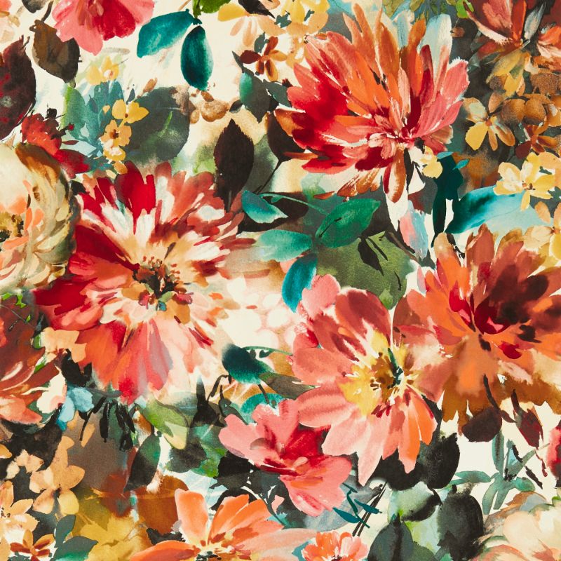 Sample - W0145/04.Cac.0 | Tahiti, Orange Floral - Clarke And Clarke Wallpaper