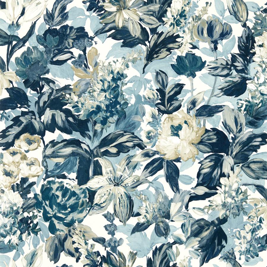 Purchase W0158/01 Lilum, Blue Floral - Clarke And Clarke Wallpaper