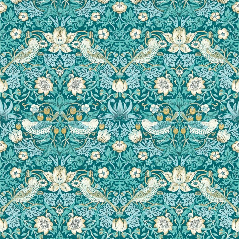 Purchase W0171/06.Cac.0 Strawberry Thief, Blue Animals - Clarke And Clarke Wallpaper