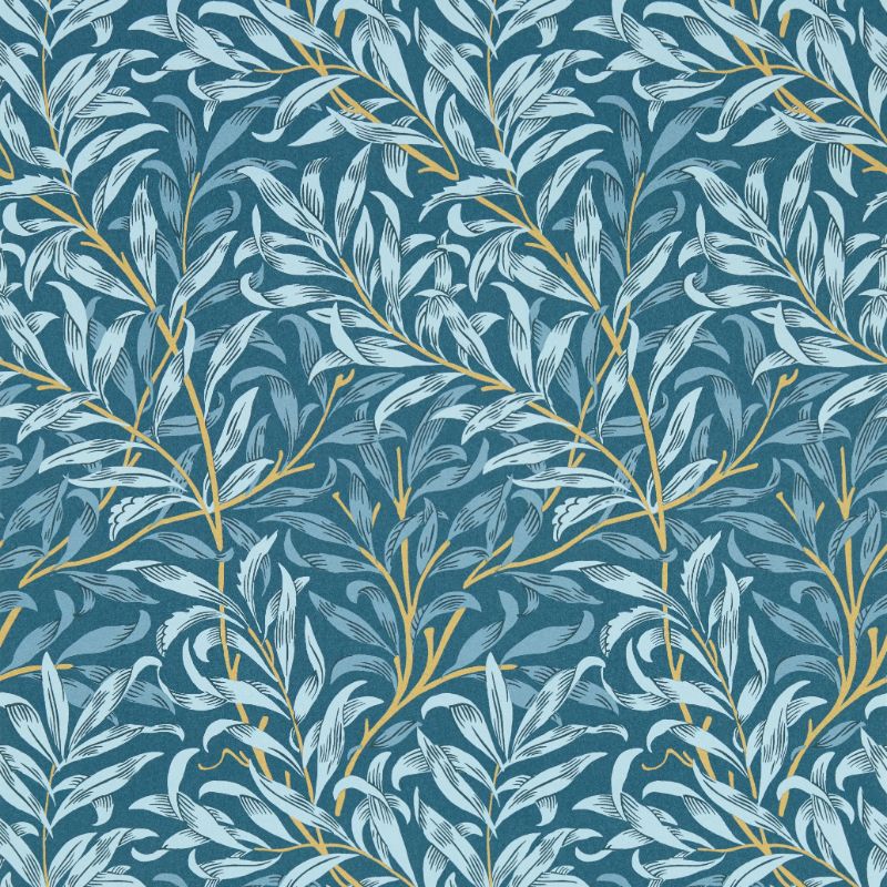 Sample - W0172/01.Cac.0 | Willow Boughs, Blue Leaf - Clarke And Clarke Wallpaper