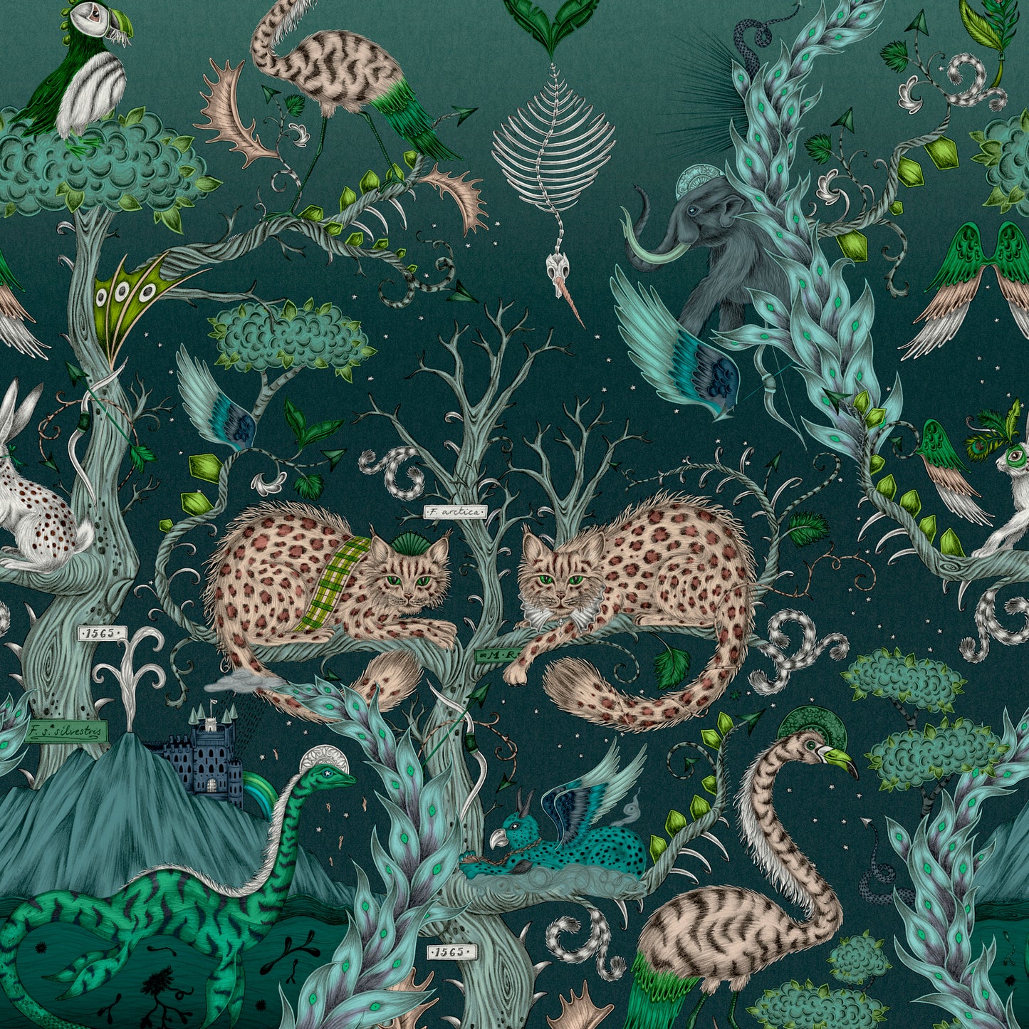 Purchase W0202/01 Highland, Green Animals - Clarke & Clarke Wallpaper