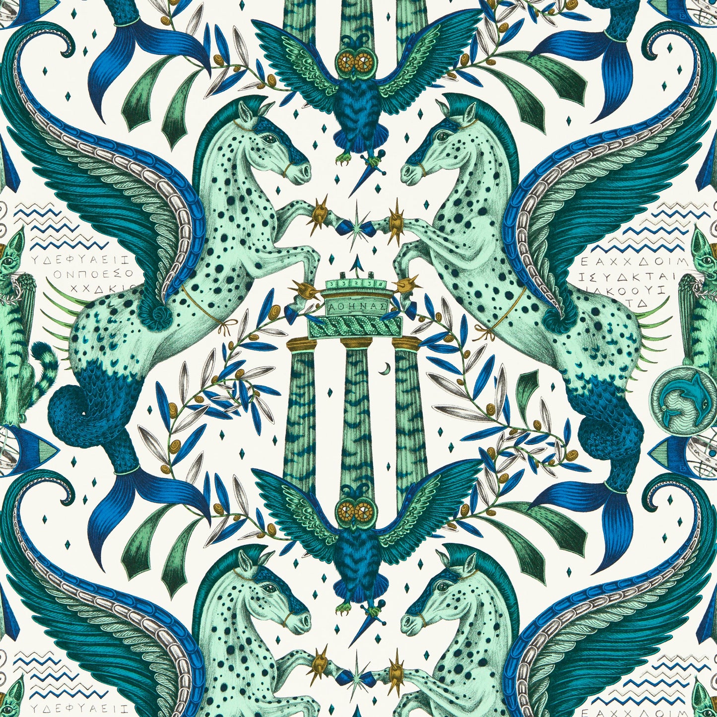 Sample - W0215/01 | Odyssey Mythos, Green Novelty - Clarke And Clarke Wallpaper