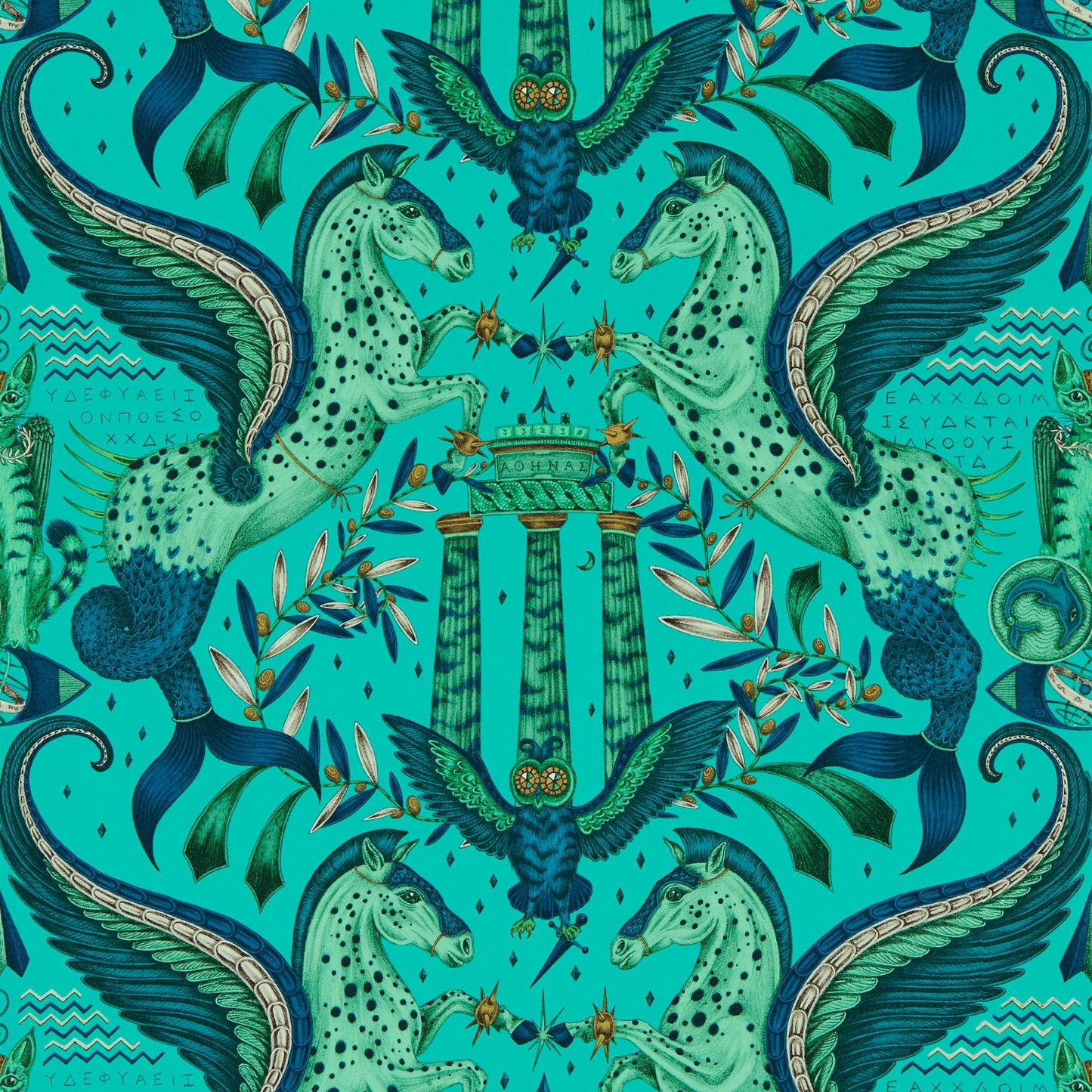 Sample - W0215/02 | Odyssey Mythos, Blue Novelty - Clarke And Clarke Wallpaper