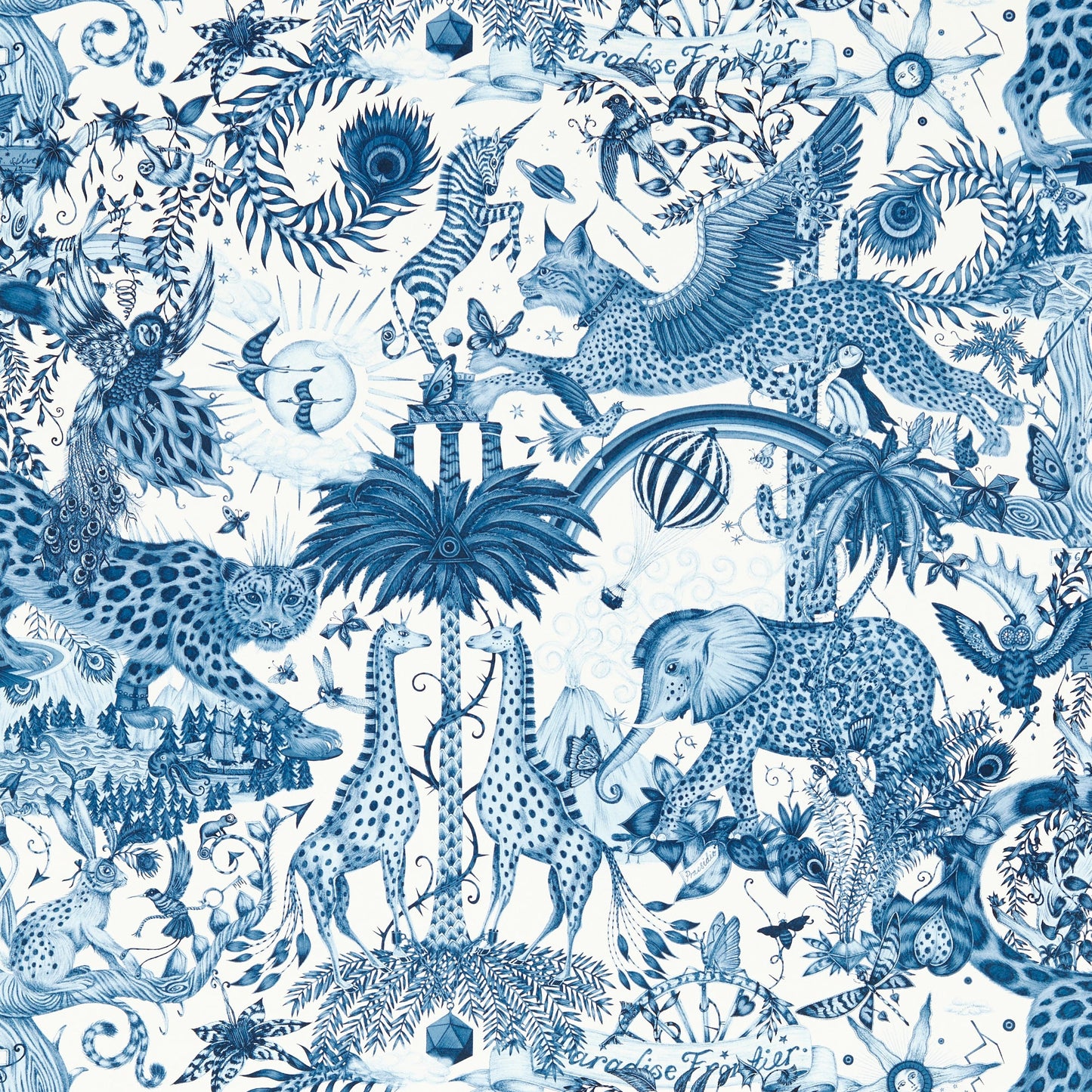 Sample - W0216/02 | Paradise Lost, Blue Novelty - Clarke And Clarke Wallpaper