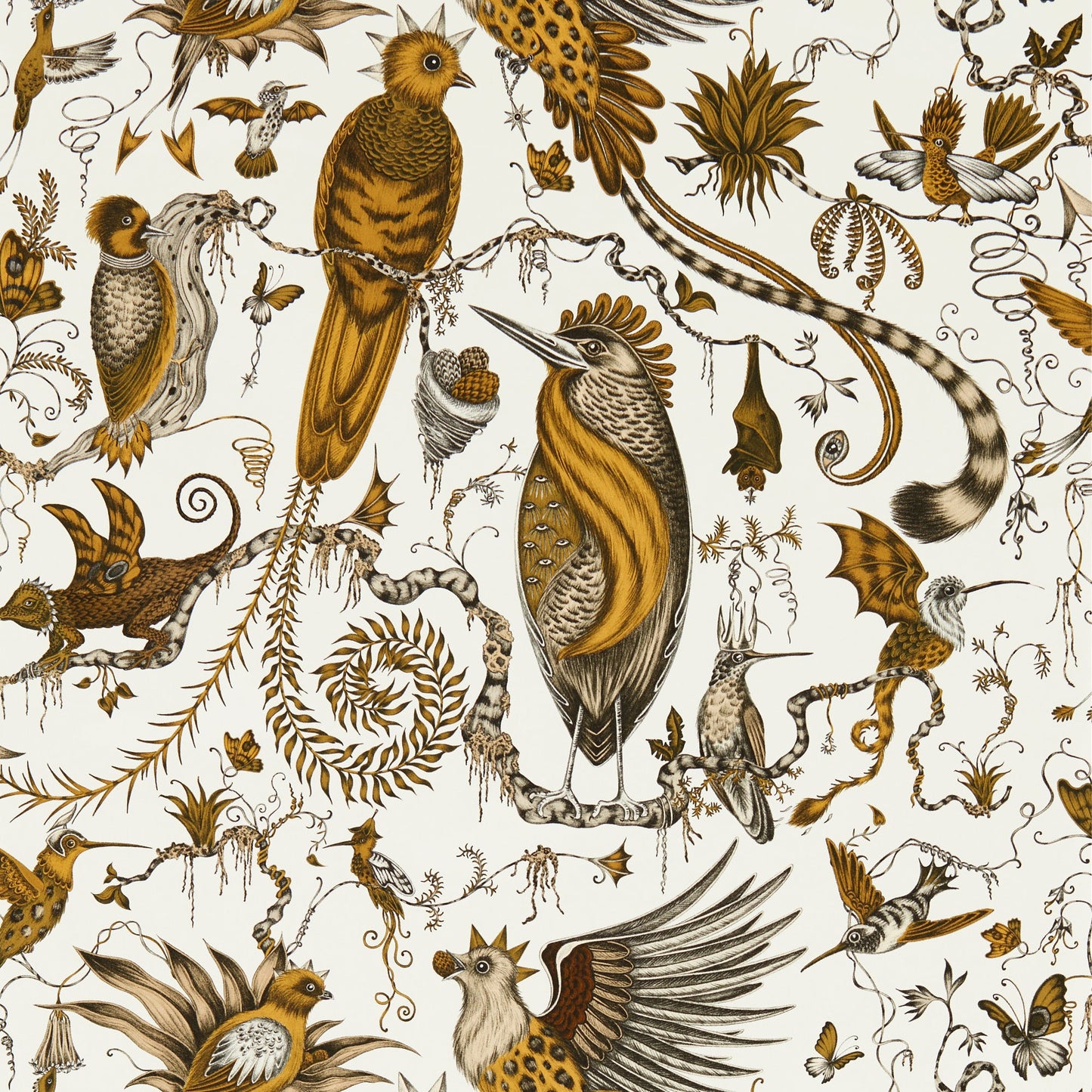 Sample - W0217/02 | Quetzal, Gold Novelty - Clarke And Clarke Wallpaper