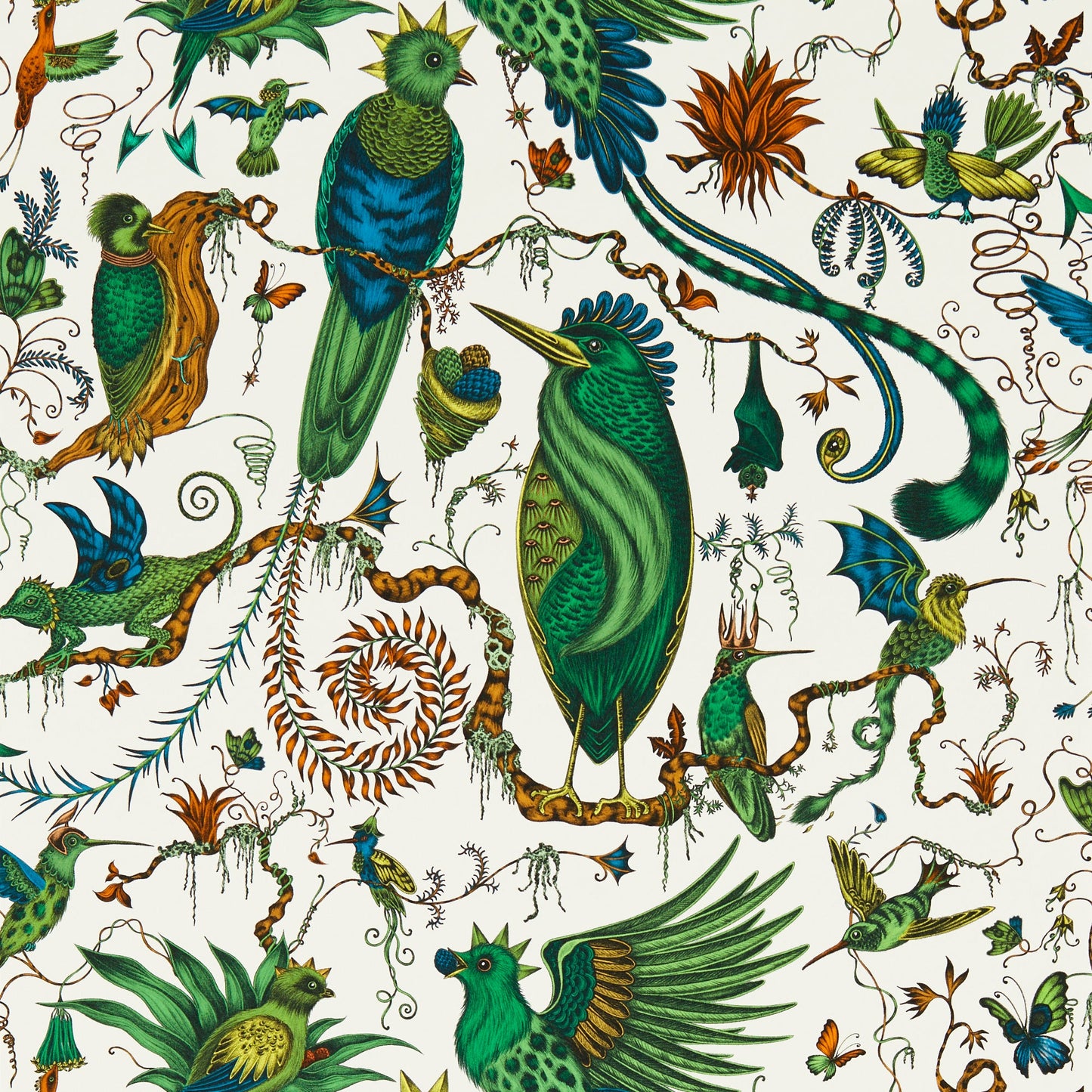 Sample - W0217/03 | Quetzal, Green Novelty - Clarke And Clarke Wallpaper