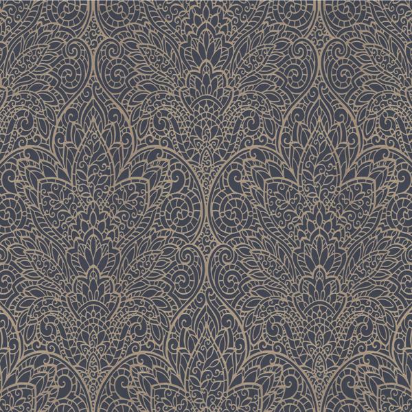 Sample - W3859.54.0 | Kravet Design, Blue Damask - Kravet Design Wallpaper