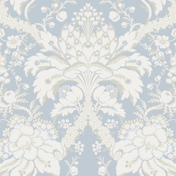 Sample - W3890.1516.0 | Kravet Design, Blue Damask - Kravet Design Wallpaper
