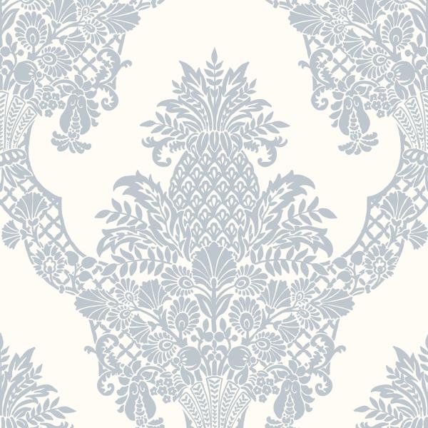 Sample - W3892.115.0 | Kravet Design, Blue Damask - Kravet Design Wallpaper