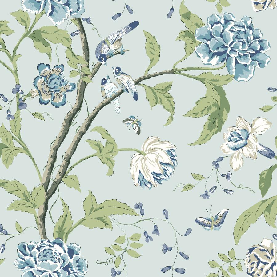 Sample - W4139-15 | Kravet Design, Blue Botanical - Kravet Design Wallpaper - W4139.15.0