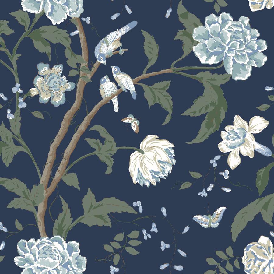 Sample - W4139-50 | Kravet Design, Blue Botanical - Kravet Design Wallpaper - W4139.50.0