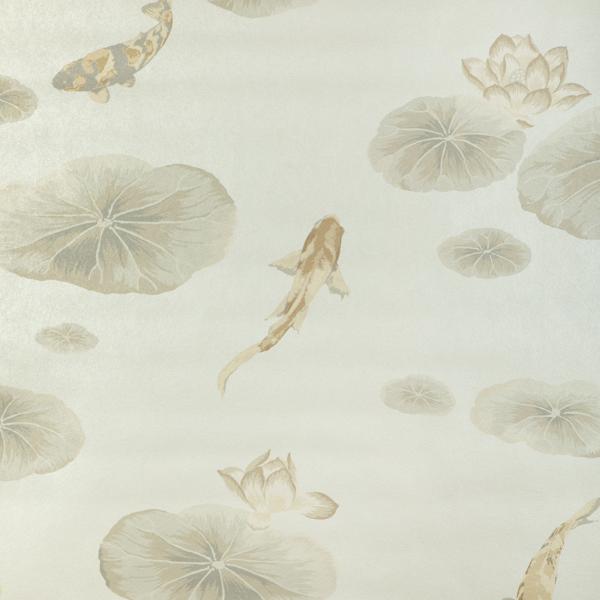 Sample - W4144-1611 | Lotus Pond Mica Wp, Beige Animals - Kravet Wallpaper - W4144.1611.0
