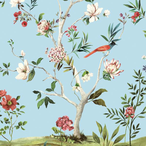 Sample - W4172-519 | Kravet Design, Blue Botanical - Kravet Wallpaper - W4172.519.0