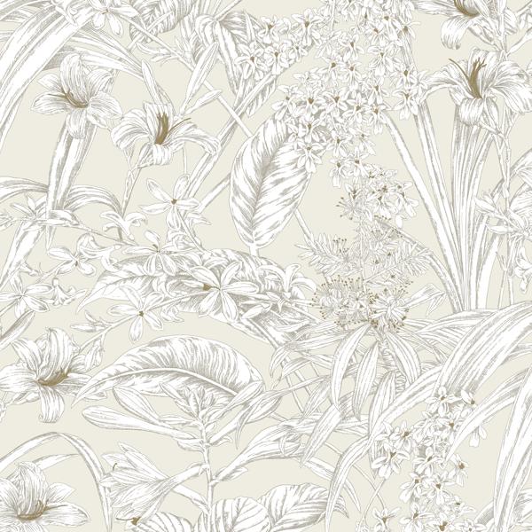 Sample - W4248-1 | Kravet Design, Neutral Botanical - Kravet Design Wallpaper - W4248.1.0