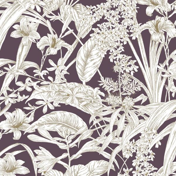 Sample - W4248-910 | Kravet Design, Purple Botanical - Kravet Design Wallpaper - W4248.910.0
