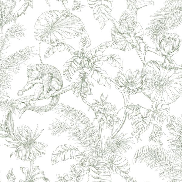 Sample - W4250-31 | Kravet Design, Green Tropical - Kravet Design Wallpaper - W4250.31.0