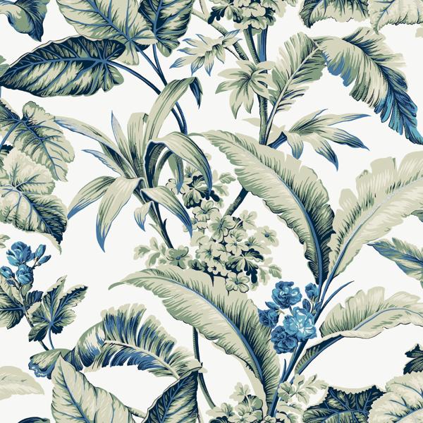 Sample - W4272-530 | Kravet Design, Blue Botanical - Kravet Design Wallpaper - W4272.530.0