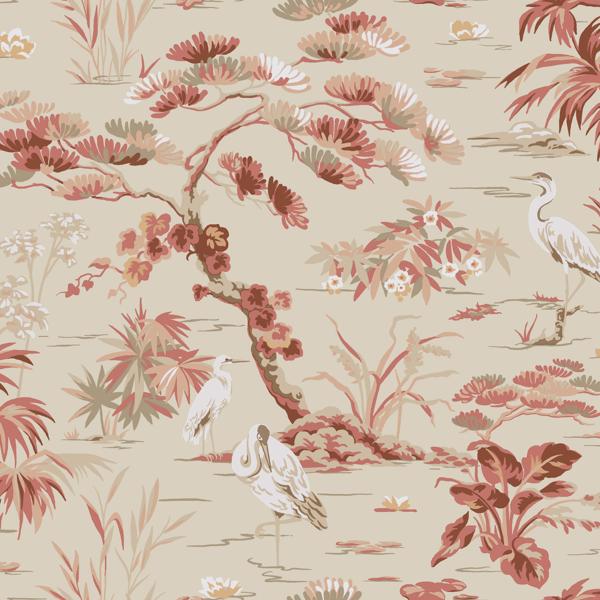 Sample - W4277-1612 | Kravet Design, Red Botanical - Kravet Design Wallpaper - W4277.1612.0