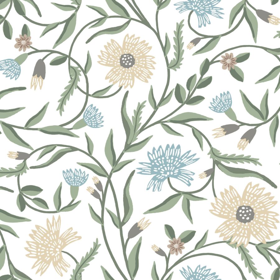 Sample - W4291-1611 | Kravet Design, Beige Floral - Kravet Design Wallpaper - W4291.1611.0