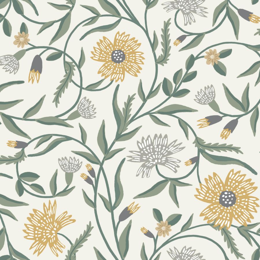 Sample - W4291-311 | Kravet Design, Grey Floral - Kravet Design Wallpaper - W4291.311.0
