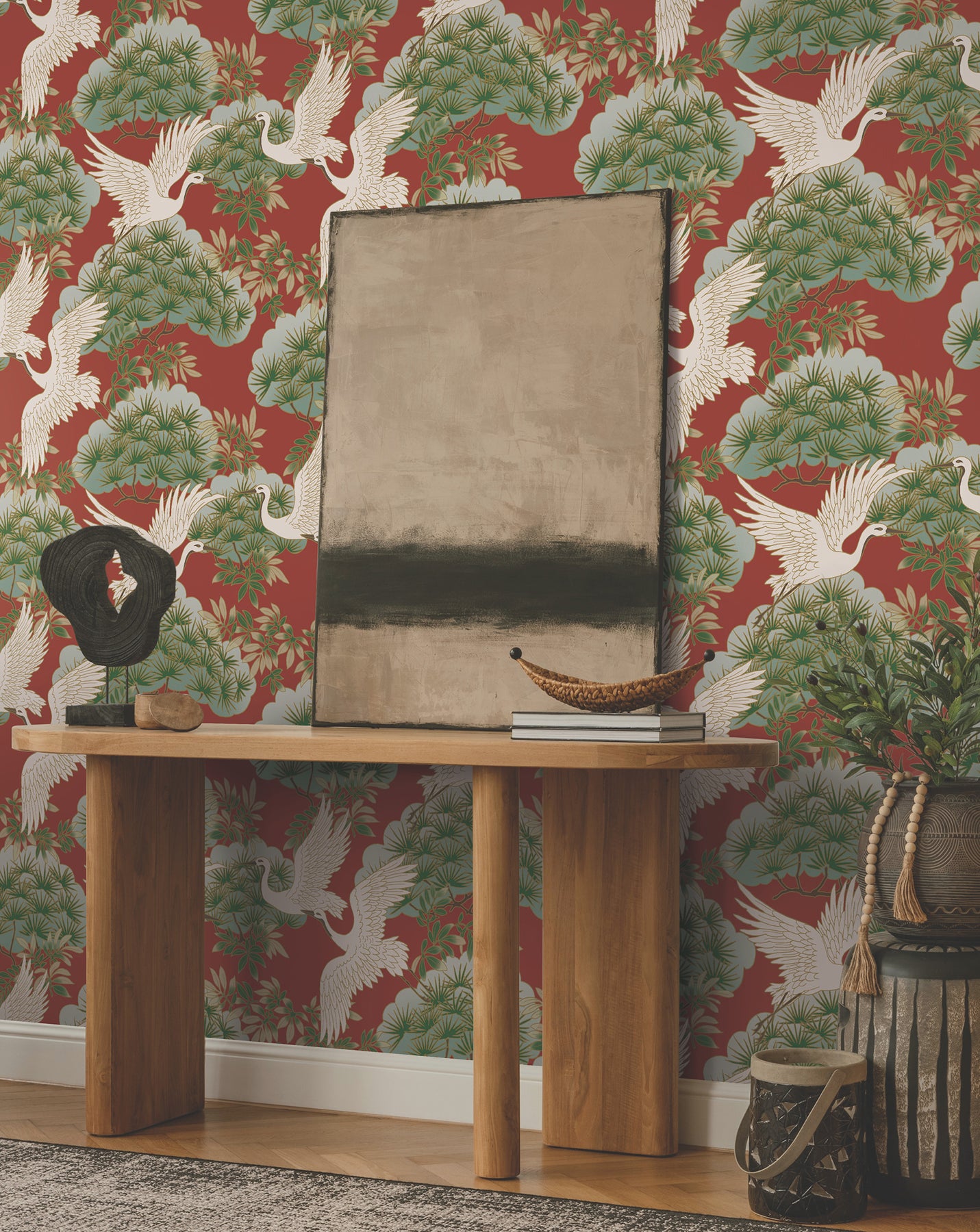 Purchase Za8006 | Tea Garden Ii, Sprig & Heron Red - Ronald Redding Wallpaper