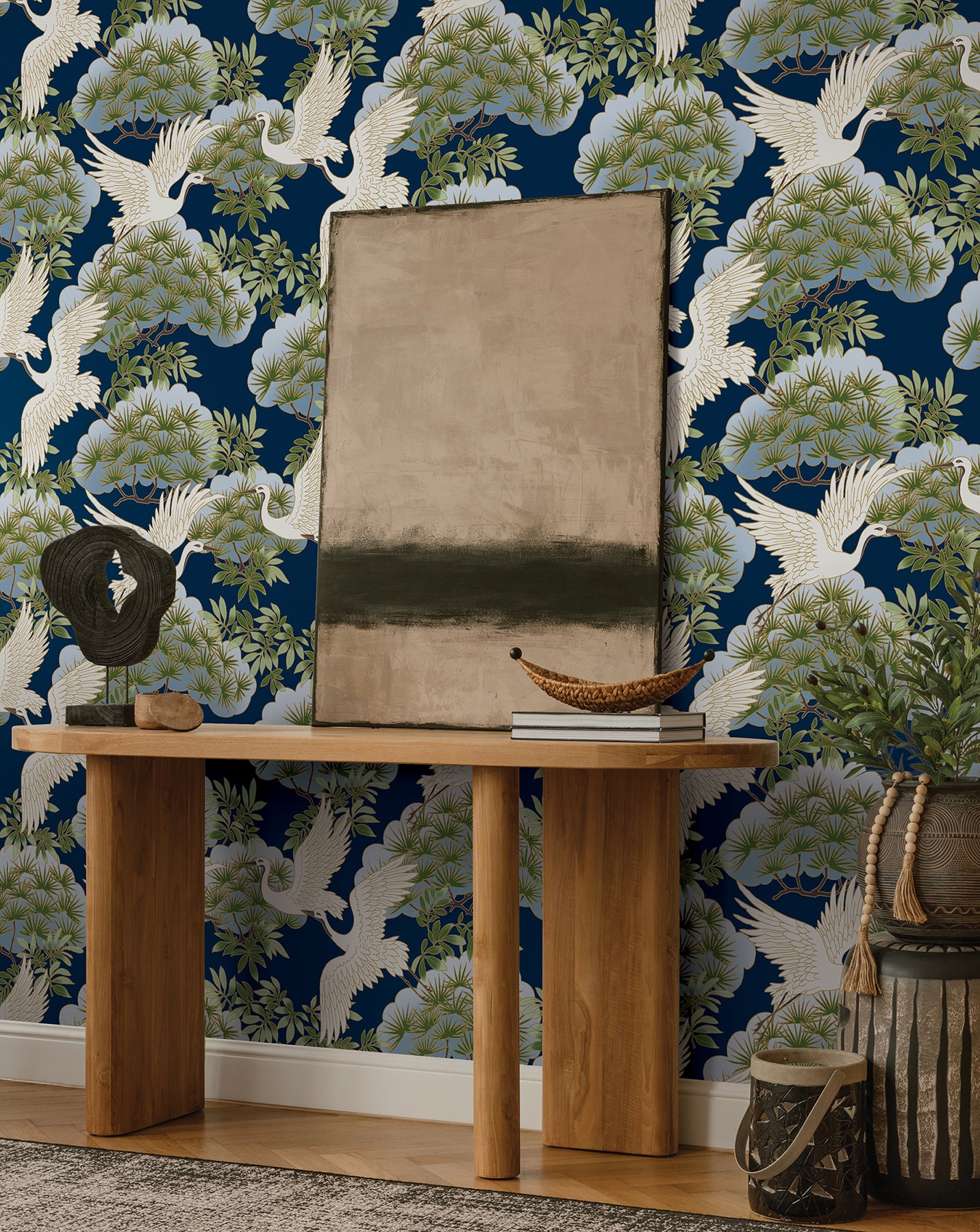 Purchase Za8007 | Tea Garden Ii, Sprig & Heron Navy - Ronald Redding Wallpaper