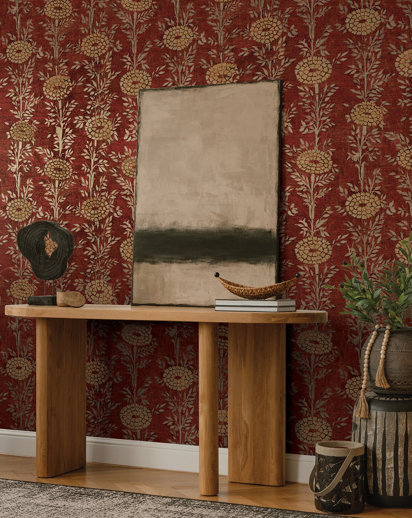 Purchase Za8019 | Tea Garden Ii, French Marigold Red & Gold - Ronald Redding Wallpaper