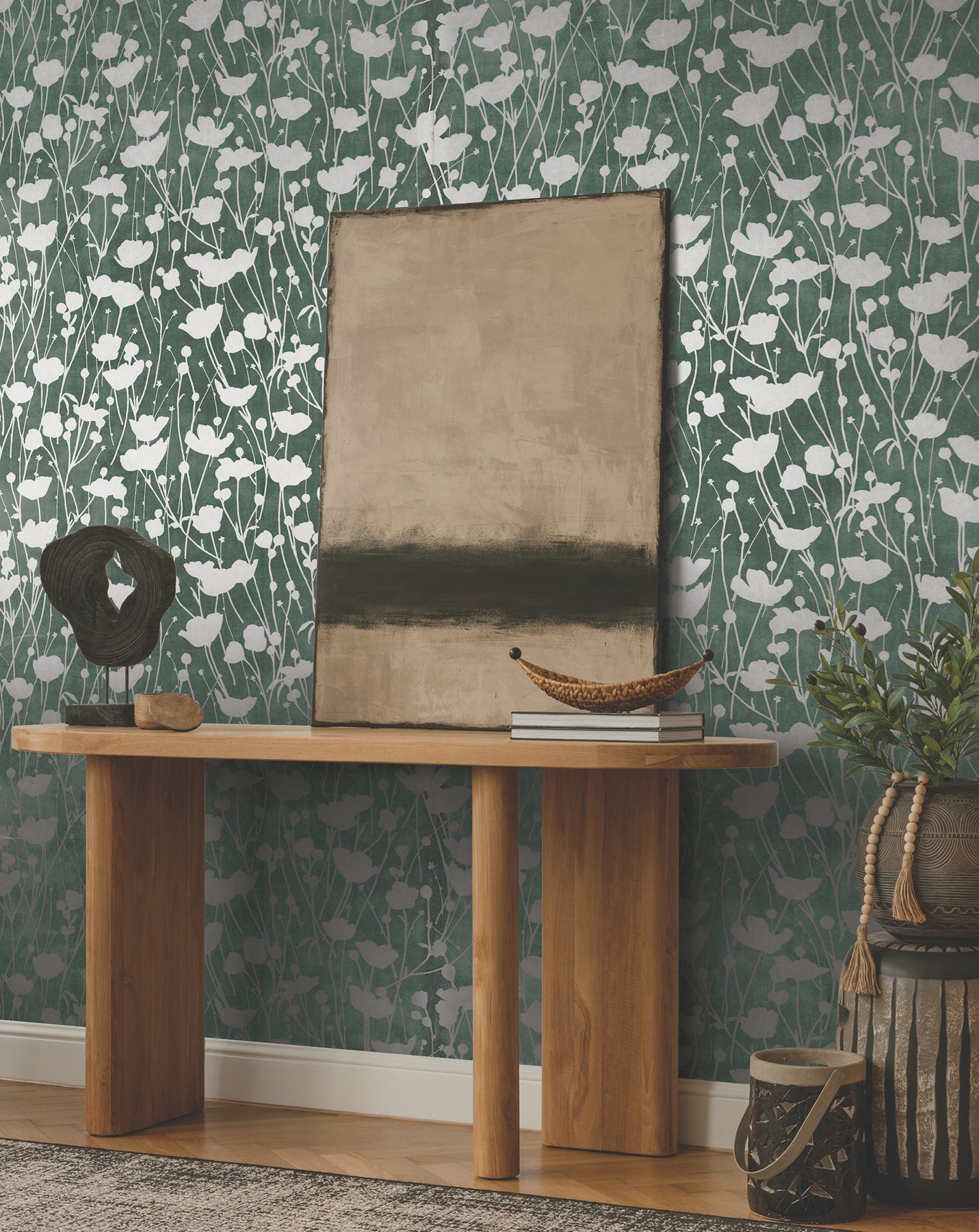 Purchase Za8068 | Tea Garden Ii, Shimmering Poppies Green & Silver - Ronald Redding Wallpaper