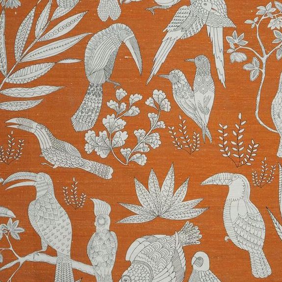 Sample JAG-50063.212.0 Silk Bird Orange Novelty Brunschwig and Fils Fabric